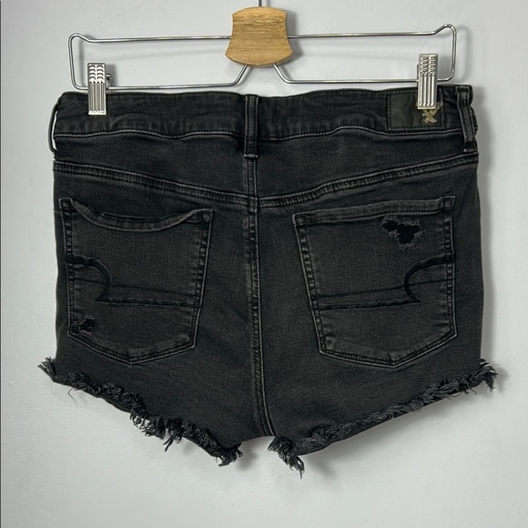 American Eagle Outfitters Black Hi Rise Shortie Distressed Jean Shorts - Picture 5 of 10